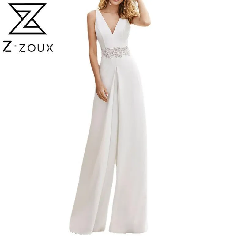 Women Jumpsuit V Neck Sleeveless Backless Sexy Rompers Womens Wide Leg High Waisted Woman Plus Size 210524