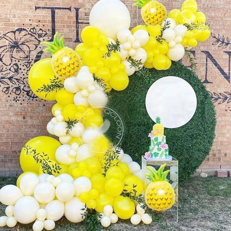 Party Decoration 116 sztuk Żółty Biała Balon Girland Arch Kit Duża Folia Aluminiowa Pineapple Wedding Urodziny Baby Shower Dekoracje