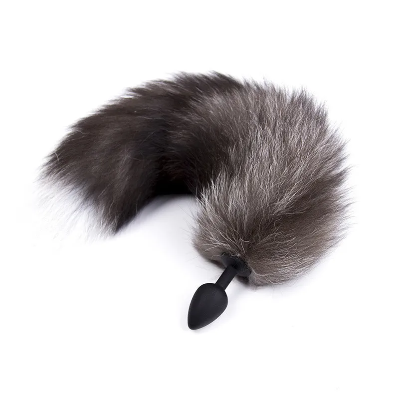 45cm Black Fox Tail Anal Plug Silicone Butt Plug Anus Expand Tool Fetish Flirt Sex Toys02