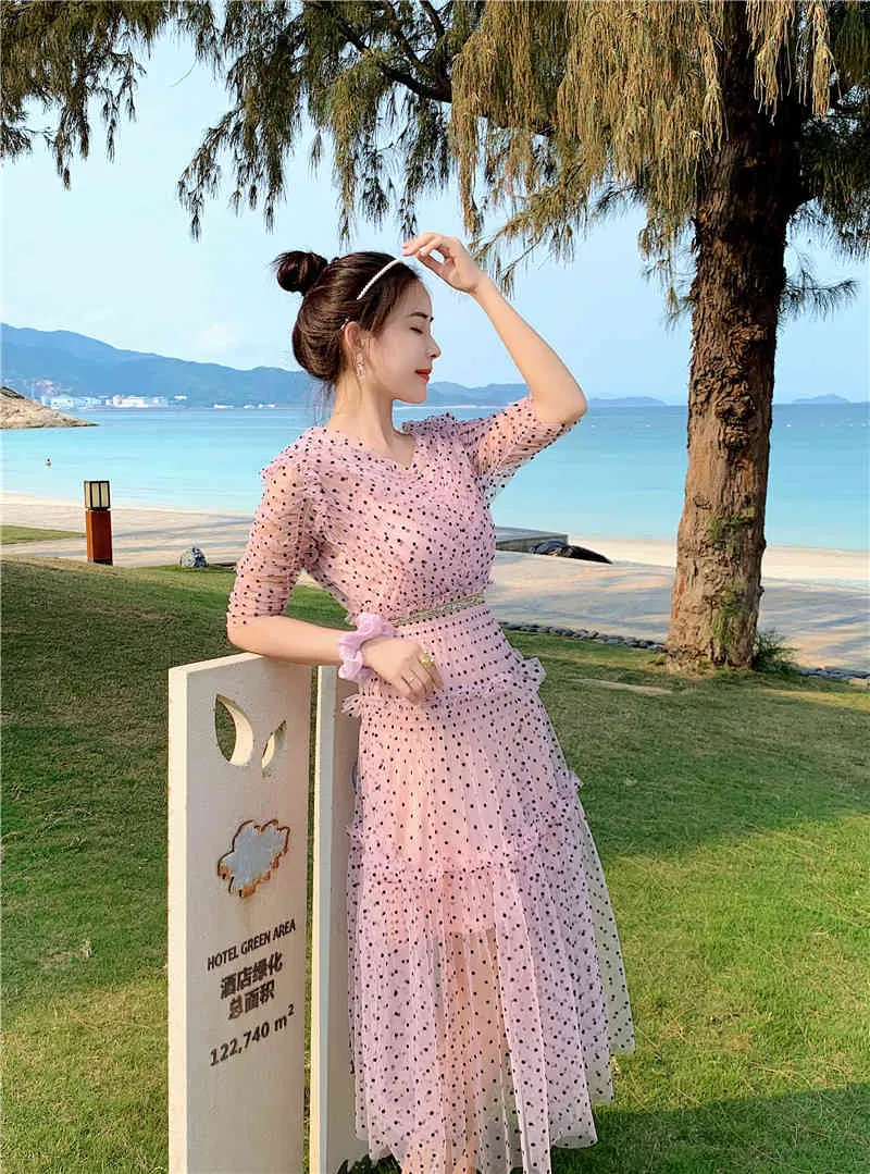 Women's Velvet Polka Dot Mini Dress - V-Neck, Long Sleeve, With Belt For Cocktail Party Or Fall - View #3