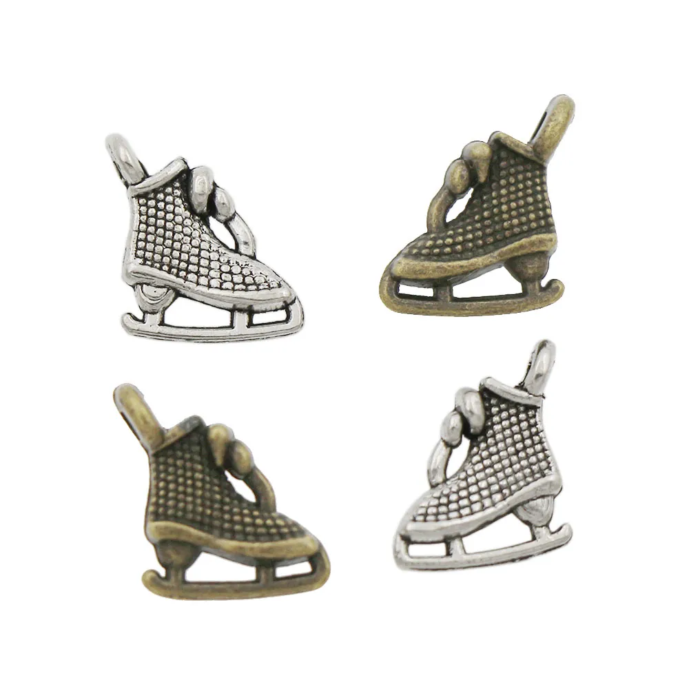 Antik Gümüş / Bronz Buz Pateni Spor Izgara Ayakkabı Charm Boncuk Alaşım Kolye Takı DIY L568 200 adet / grup