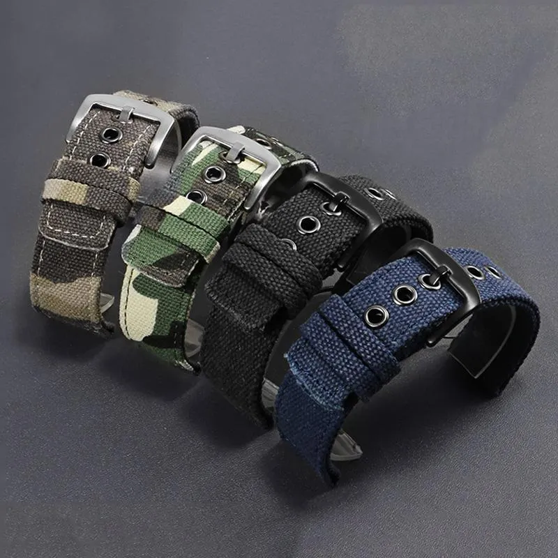 Watch Bands PEIYI Canvas Nylon Watchband 18mm 20mm 22mm 24mm Black Blue Strap Pin Buckle For Men's Sport Accessories