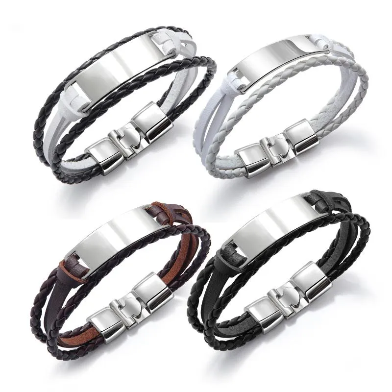 Bangle Handmade Multi-Camada Mulheres Pulseira de Couro Masculina Estilo Simples Punk Masculino Cuff Braceletes Bangles Presente Jóias