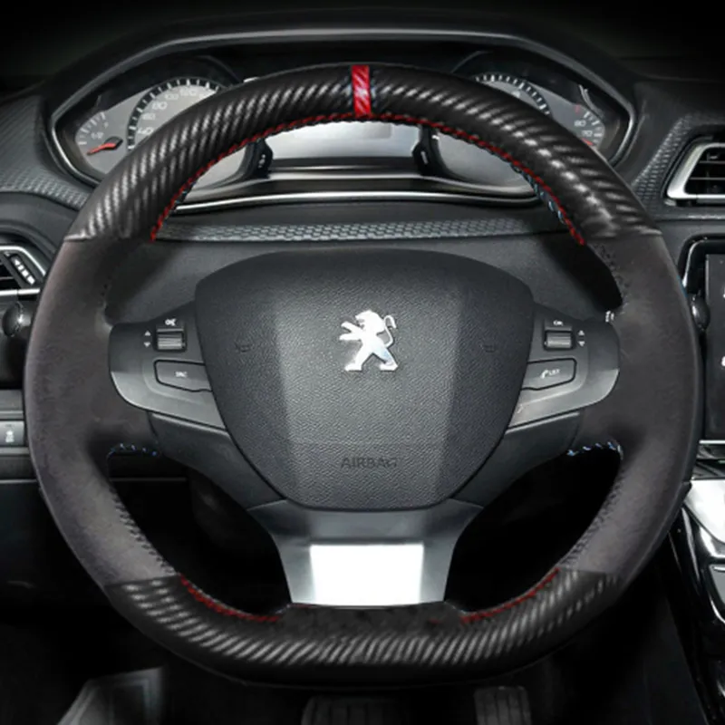DIY Black Leather Steering Wheel Cover For Peugeot 308 2014-2017 Microfiber  Leather Steering Wrap Car Accessories - AliExpress