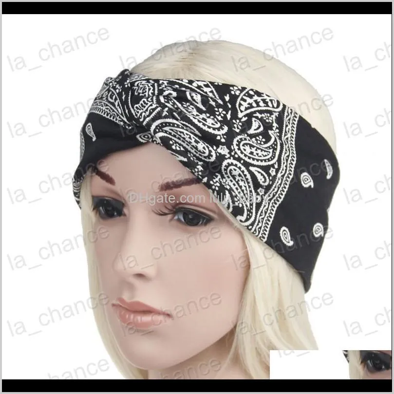  2018 new bohemian style hair band europe and america hot print cross headband hair accessories 6 colors