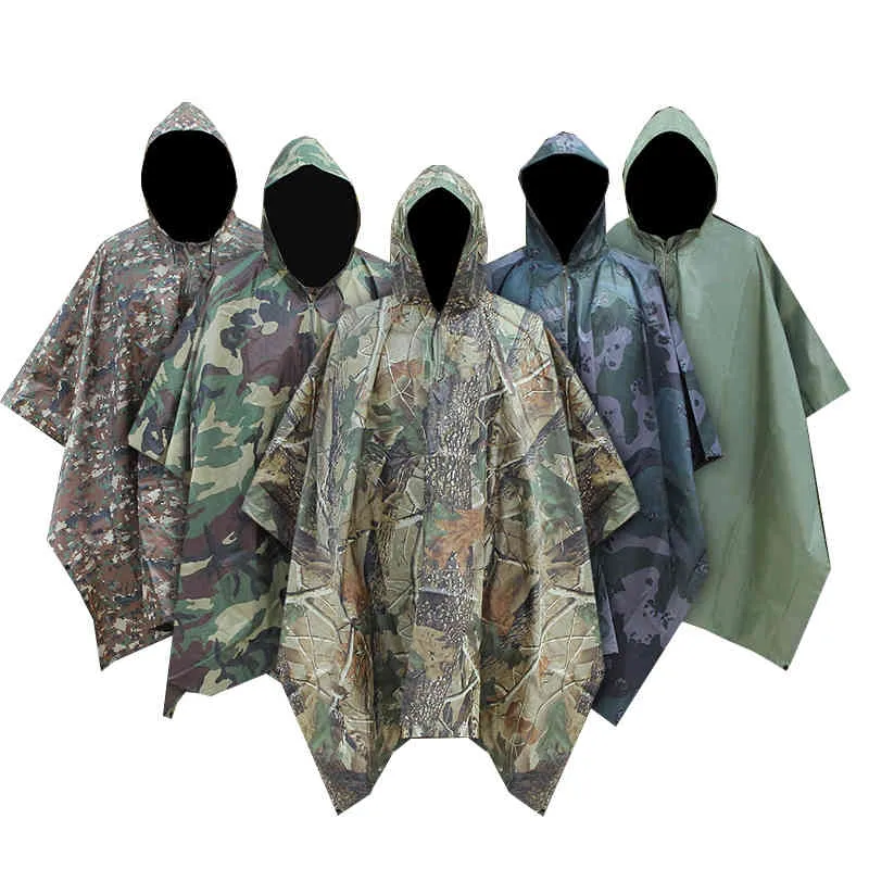 Homem Militar Impermeável Camo Raincoat impermeável Chuva Casaco Homens Raincoat Mulheres Advertindo da chuva Motocicleta Rain Poncho 210320