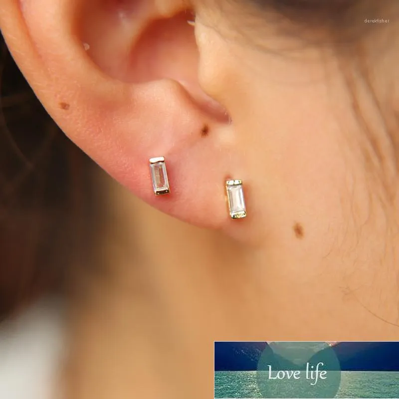 Stud Mini Small 2*4mm Baguette Square CZ Simple Women Multiple Piercing Minimal Gold Color Cute Earring1