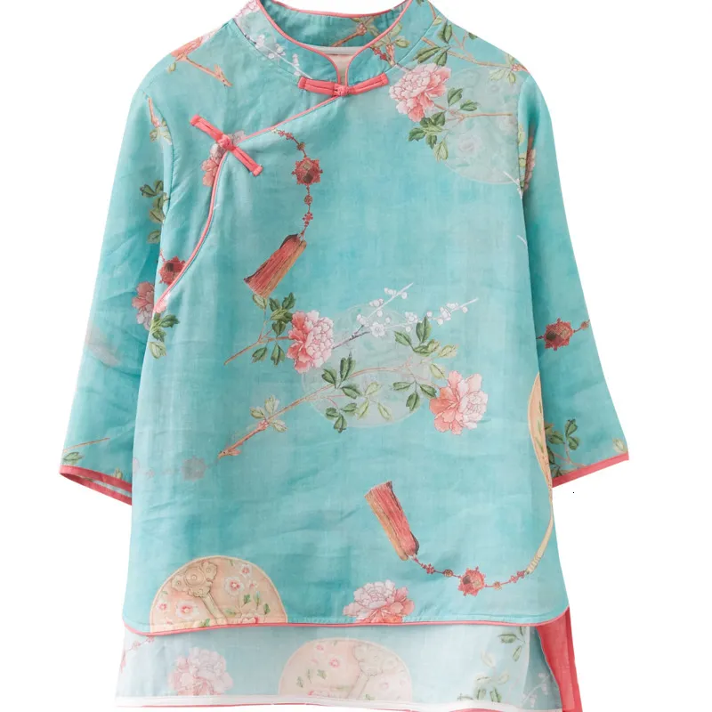 Women's Hoodies & Sweatshirts Chinese Vintage Women Blouse Traditional Clothing Print Hanfu Tops Summer Blusas Elegant Loose Female Shirt Ropa Mujer LNKX