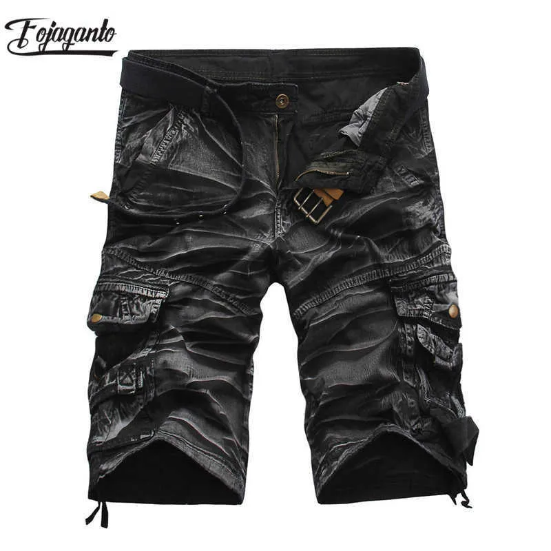 FOJAGANO Qualidade Marca Homens Carga Shorts Verão Masculino Casual Shorts Cintura Cintura Rua Carga curta (sem cinto) 210622