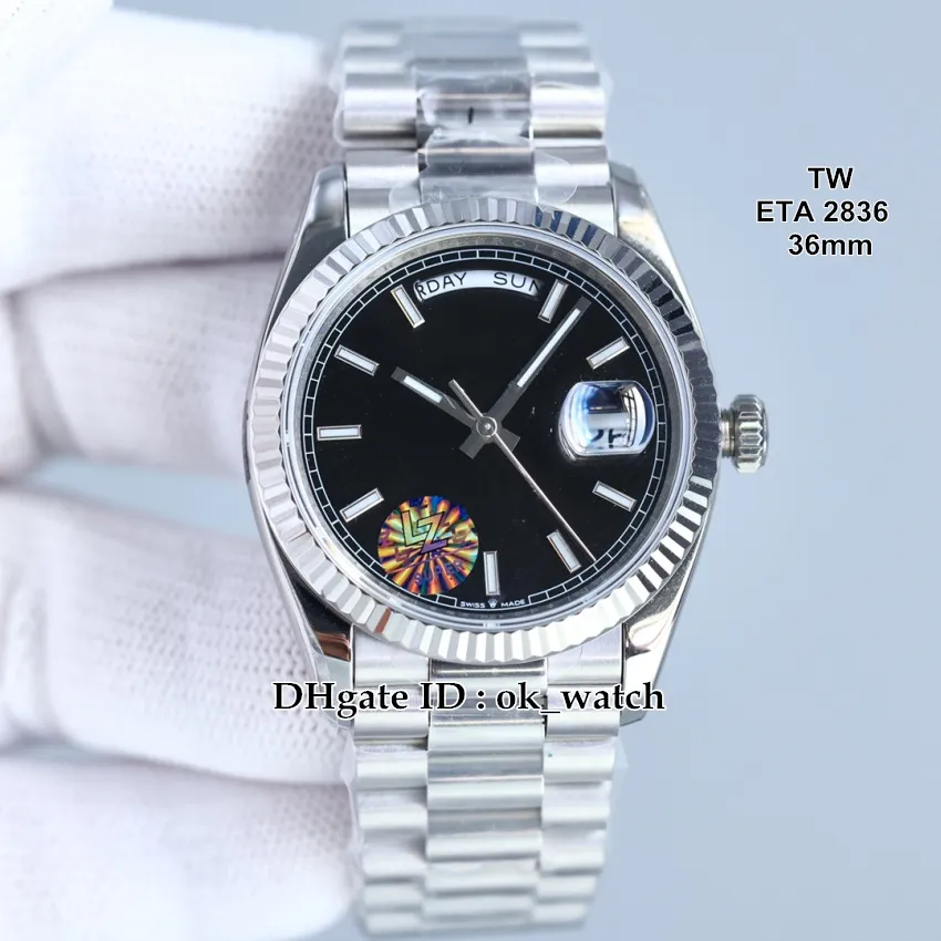 TW Nuovo orologio da 36 mm ETA 2836 118239 Black Dial Domande Automatico Watch Sapphire Week Date Ladies Orologio Fashion Orologi in acciaio inossidabile