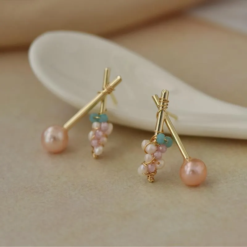 Stud Freshwater Pearl -oorbellen licht luxe verse literaire toermalijn schattig meisje hart zoet lolly lolly