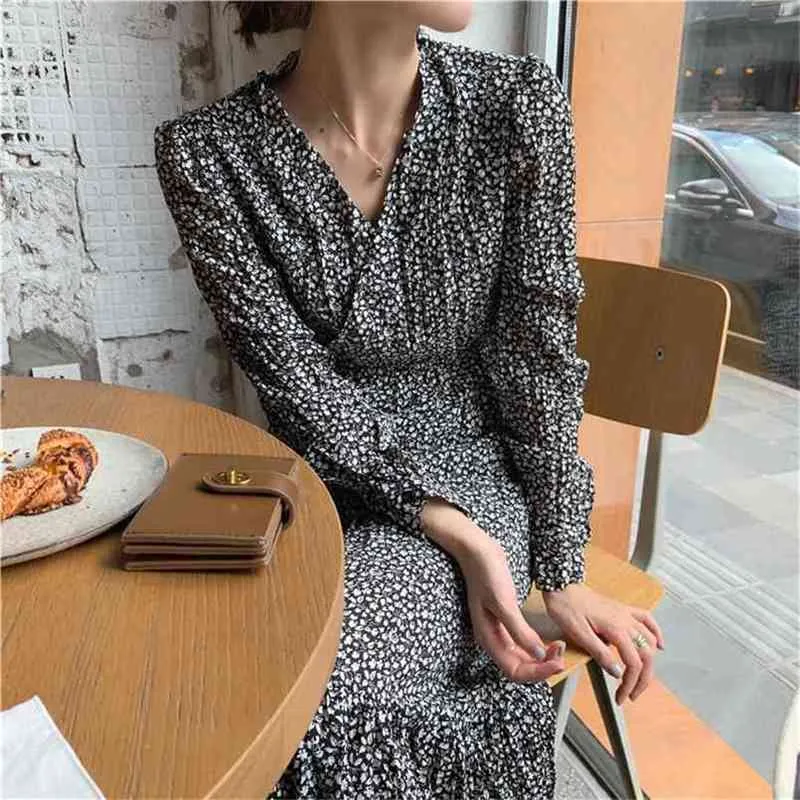 S-L Size Plus Size Spring Dress Meninas Boho Imprimir Feminino Partido Vintage Oversize Manga Comprida Mulheres Es Dobe Vestido 210423