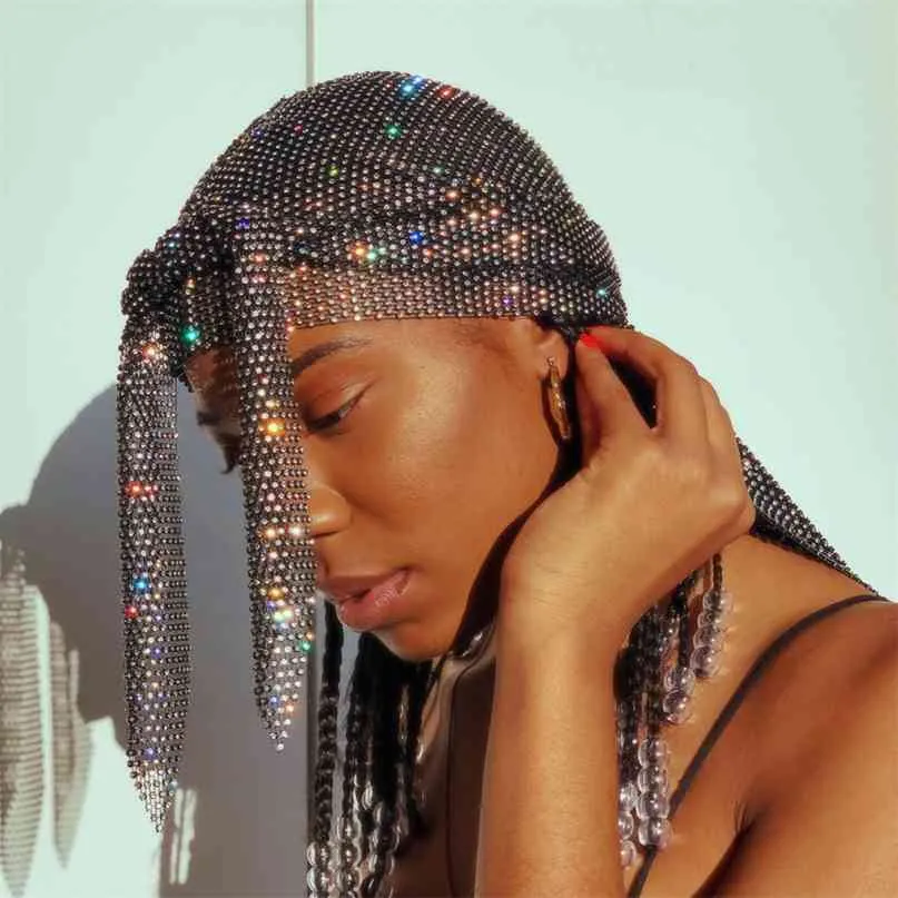 INS Nightclub Hollow Grid Mesh Head Scarf Wrap Headpiece For Women