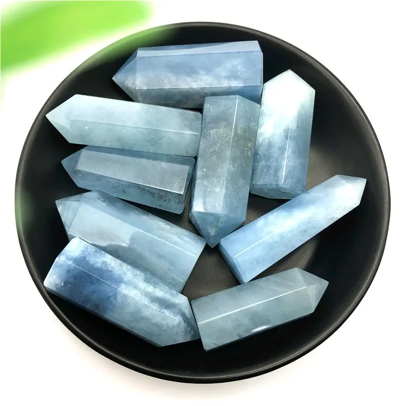 الأزرق الطبيعي aquamarine الكوارتز كريستال نقطة برج شقرا شفاء الأحجار الكريمة الحجارة ديكور المنزل والمعادن الكائنات الزخرفية التماثيل