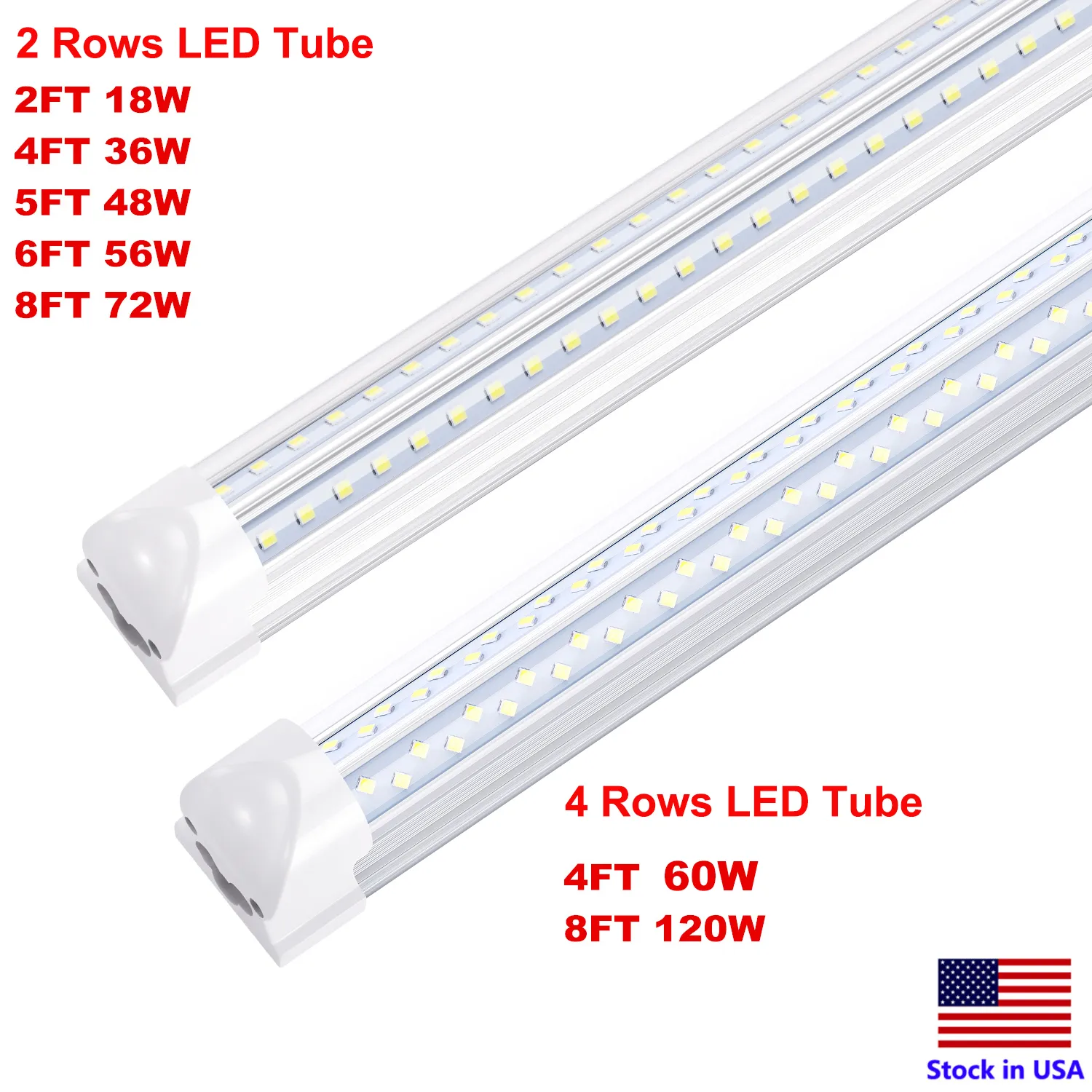 8ft LED Shop Light Fixture T8 Linkable 4ft 5ft 6ft 8 Feet LED Tube Lights V Shape LED Lamp Fixtures 120W AC85-277V For Warehouse Garage Lighting