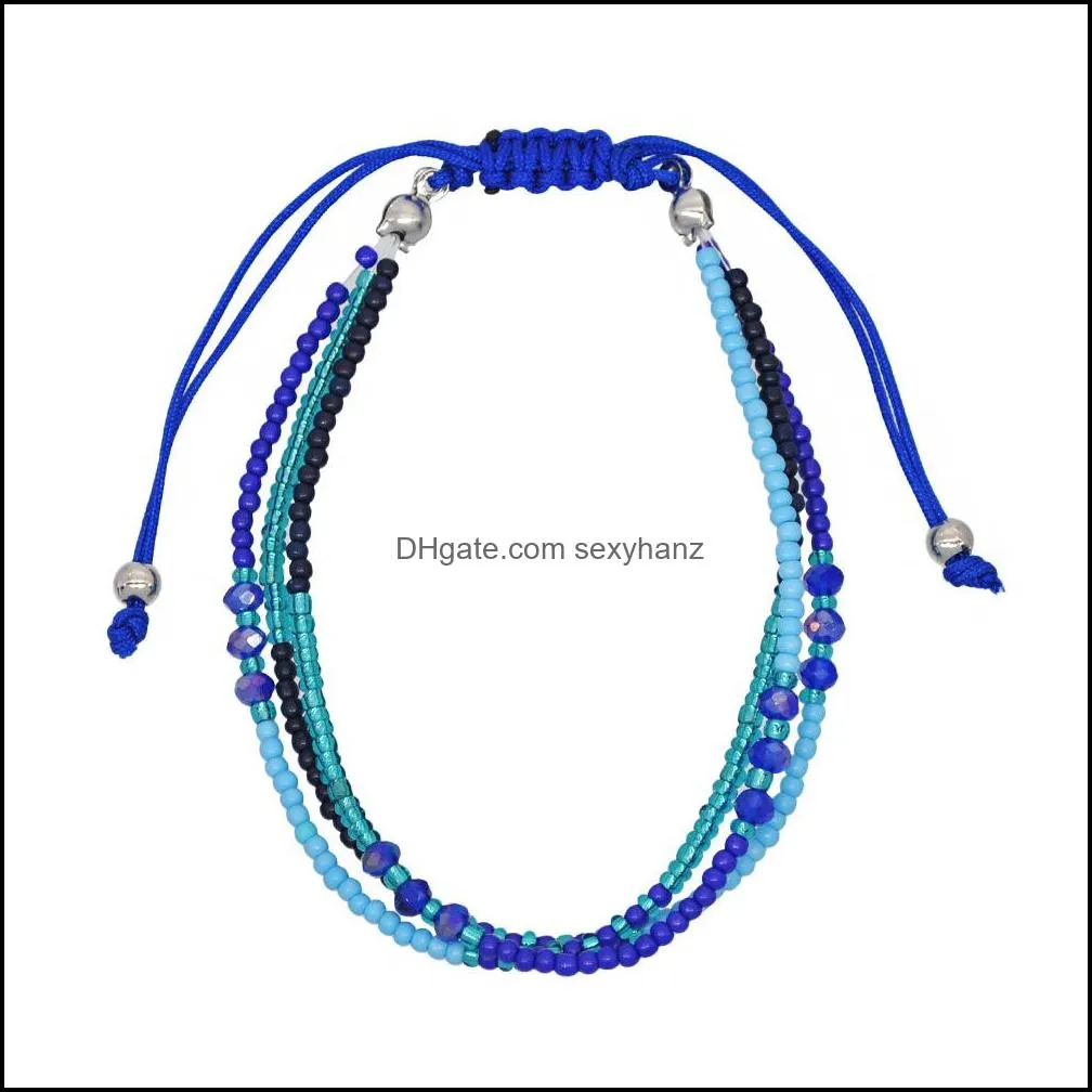 Bohemia Cute color Bracelet Woven rope knot Beaded handmade Strands millet bead bracelet girls DIY crystal bracelets