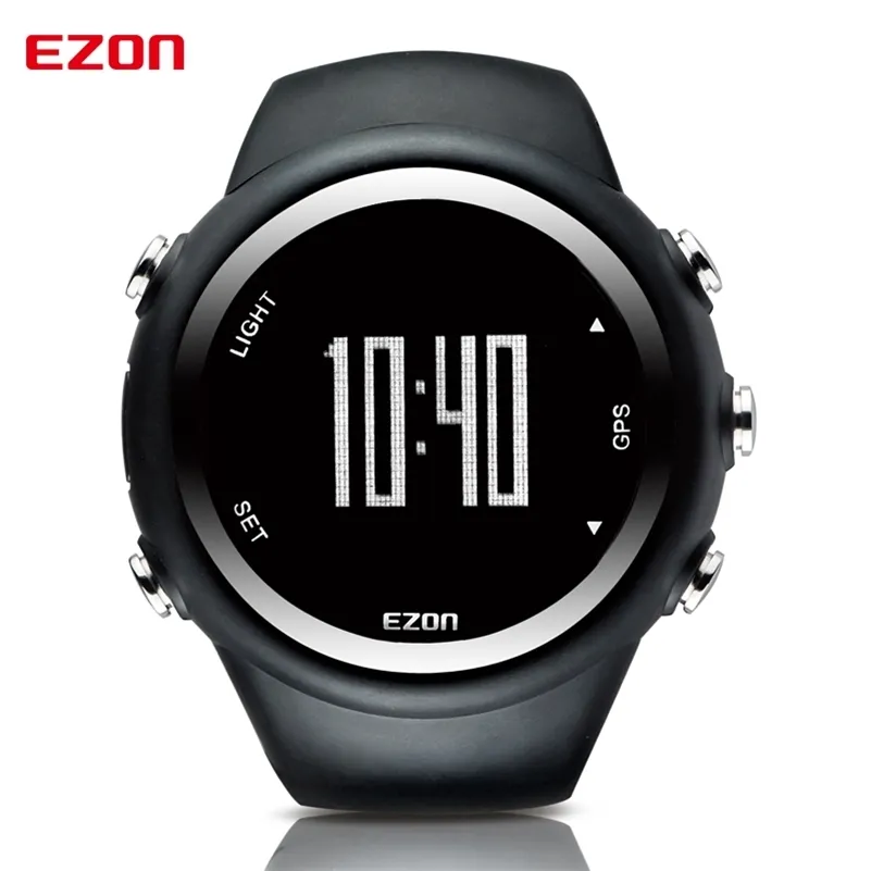 Men's Digital Sport Wristwatch GPS Running Watch With Speed Pace Distance Calorie Burning Stopwatch 50M Waterproof EZON T031 210329