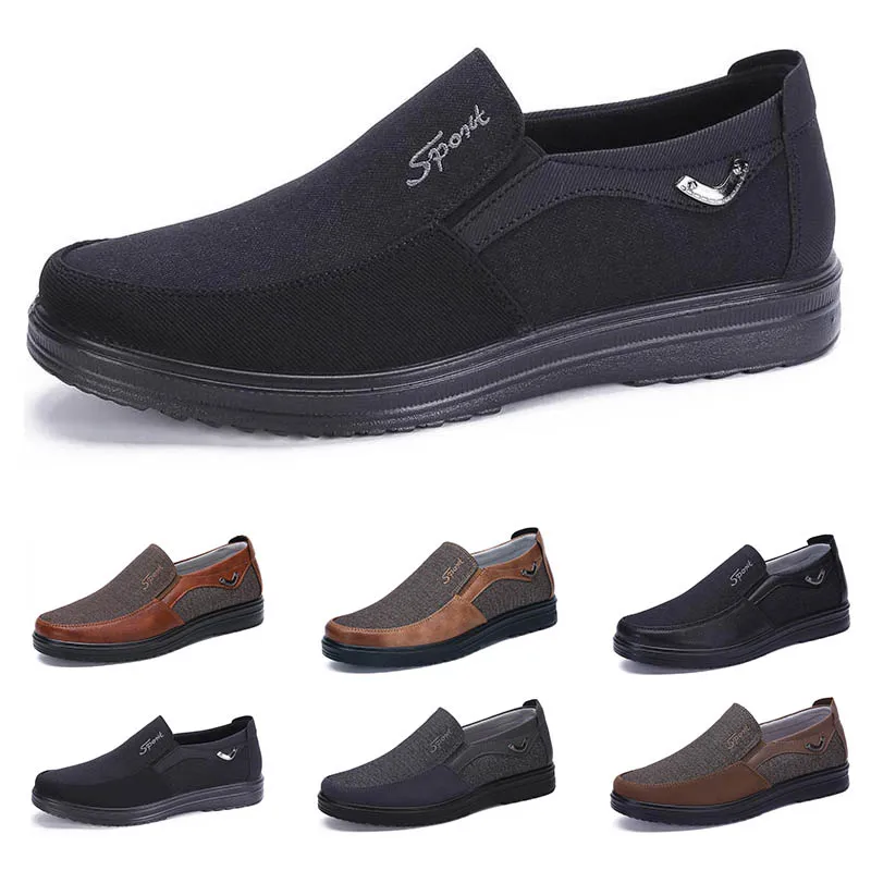 2021 Mode Business Style Mens Skor Bekväm Andningsbar Svart Brun Fritid Soft Flats Bottoms Men Casual For Party 38-44