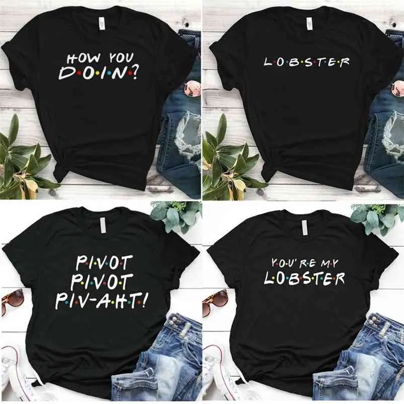 Envmenst 100% Cotton Tshirt Friends Tv Show Quotes How You Doin Women Shortsleeve Fashion Funny Tops Tshirts for Men 210322