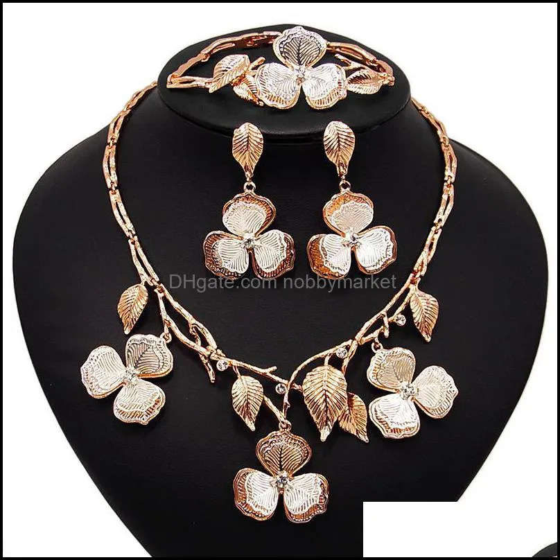 Boucles d'oreilles collier ensembles de bijoux Yaili Dubai pour les femmes or rose fleur forme Bracelet bague bijoux de mariage livraison directe 2021 Mvlol