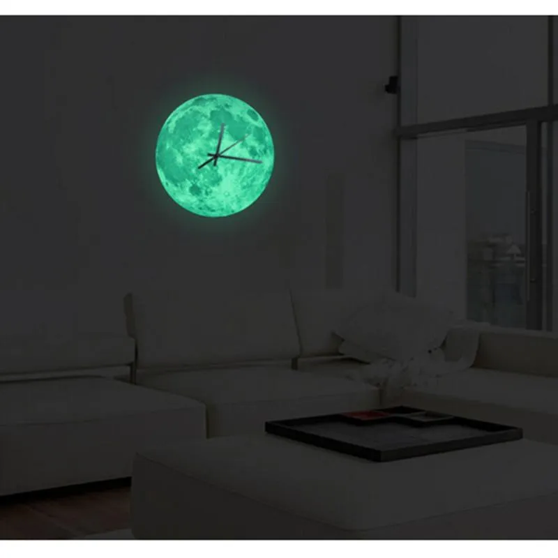 Wall Clocks 30cm Glowing Moon Clock Waterproof PVC Acrylic Luminous Hanging Livingroom Bedroom Decor