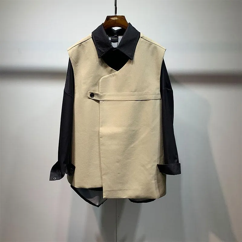 売れ筋 メンズベストクラシックシンプルな非対称緩いノースリーブベスト日本のファッショントレンド大型レジャースーツ 税込み Apparel Men S Clothing Laderach