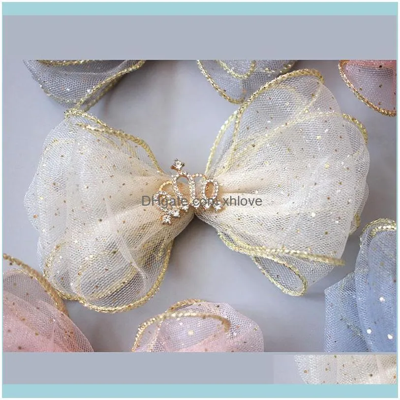 Outique Fashion Glitter Tiaras Mesh Bow Hairpins Rhinestone Crown Bowknot Hair Clips Princess Headwear Accessories