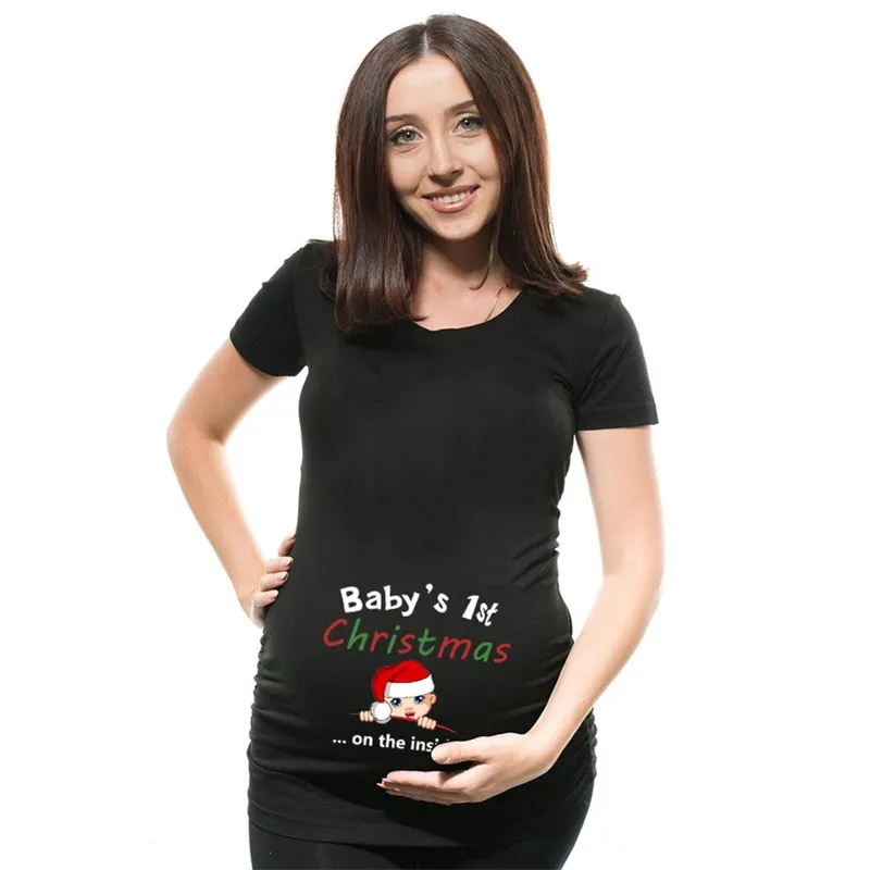 Mode Moederschap Jurk Medium Lengte Bumps Baby Letter Printing Korte Mouw Zwangere Vrouw Kleding Kerstmis Hoed 15JK K2