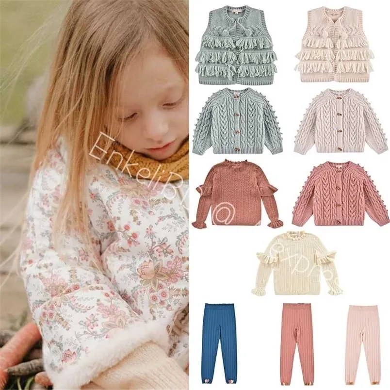 EnkeliBB Schöne Vintage-Stil Kinder Mädchen Winter Jumer Blumenmuster Strickpullover Kleinkind Mädchen Tops 211201