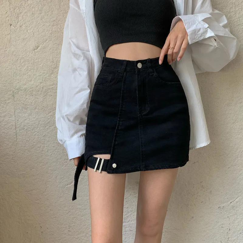 Flap Pockets Cargo Denim Skirt Double Button Y2k Kpop Style - Temu