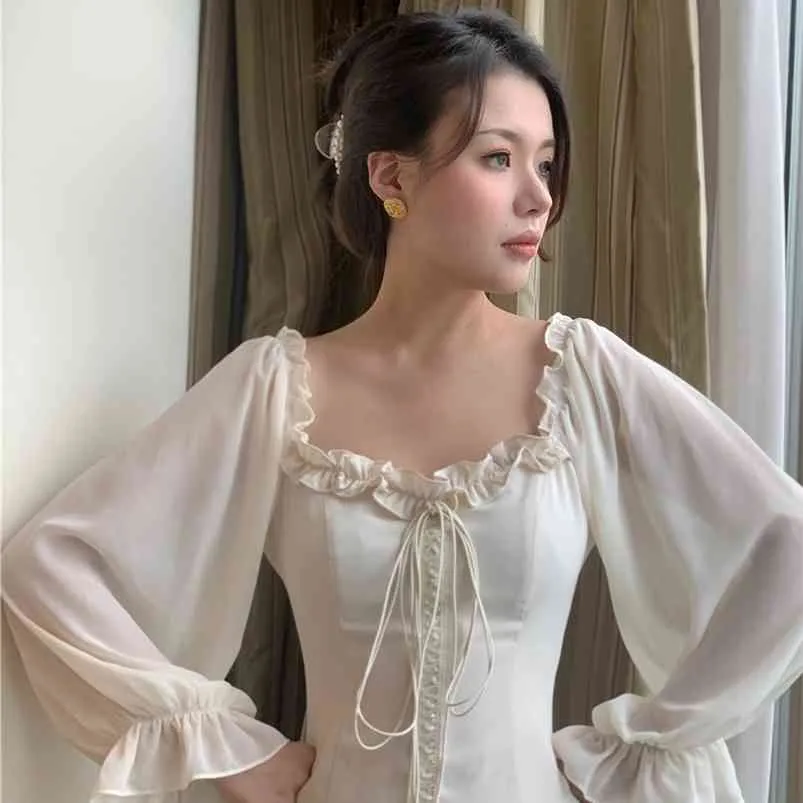 French Off The Shoulder White Elegant Dress Autumn Women Bandage Retro Party Mini Lady Designer Clothing 210623