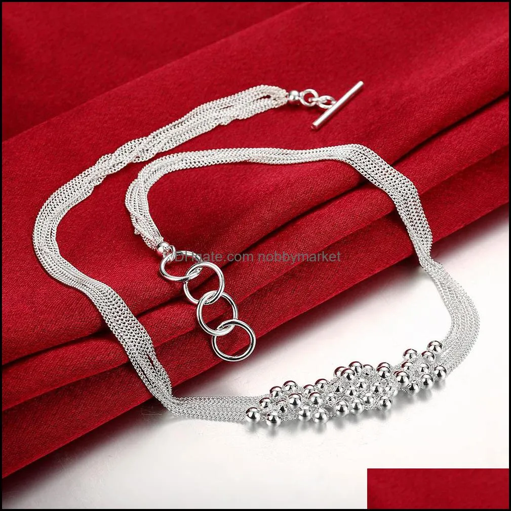 Beautiful design 925 sterling silver six-line light bead necklace & bracelet & earrings Fashion Jewelry Set wedding gift free shipping
