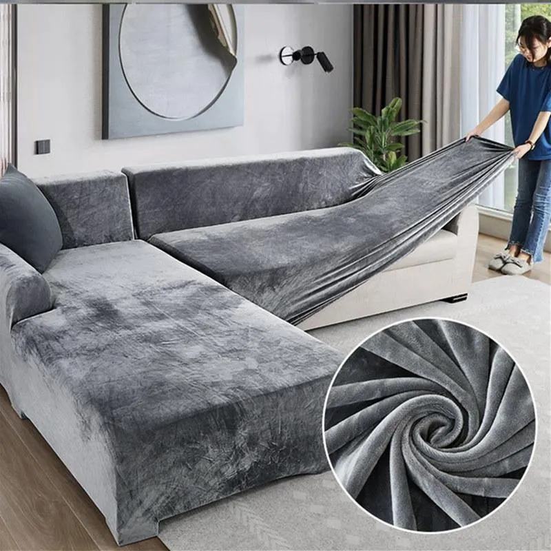 Cadeira abrange sofá de pelúcia para sala de estar veludo elástico canto secional sofá amor assento tampa conjunto poltrona l móveis de forma slipcover