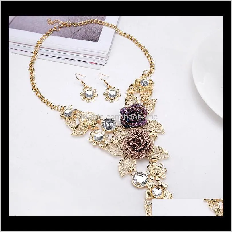 vintage hollow out flowers bridal jewelry set european and american style women jewelry set pearl jewelry set