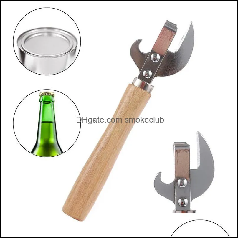 Multifunction Easy Manual Side Cut Metal Beer Bottle Opener Stainless Steel Wood Handle Can Opener Kitchen Tools RRD7536