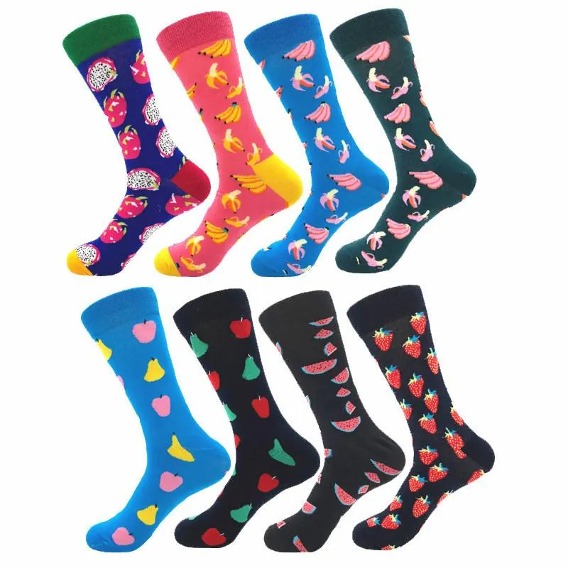 Men's Socks Spring And Summer Hit Color Fruit Series Strawberry Watermelon Pear Dragon Long Tube Cotton