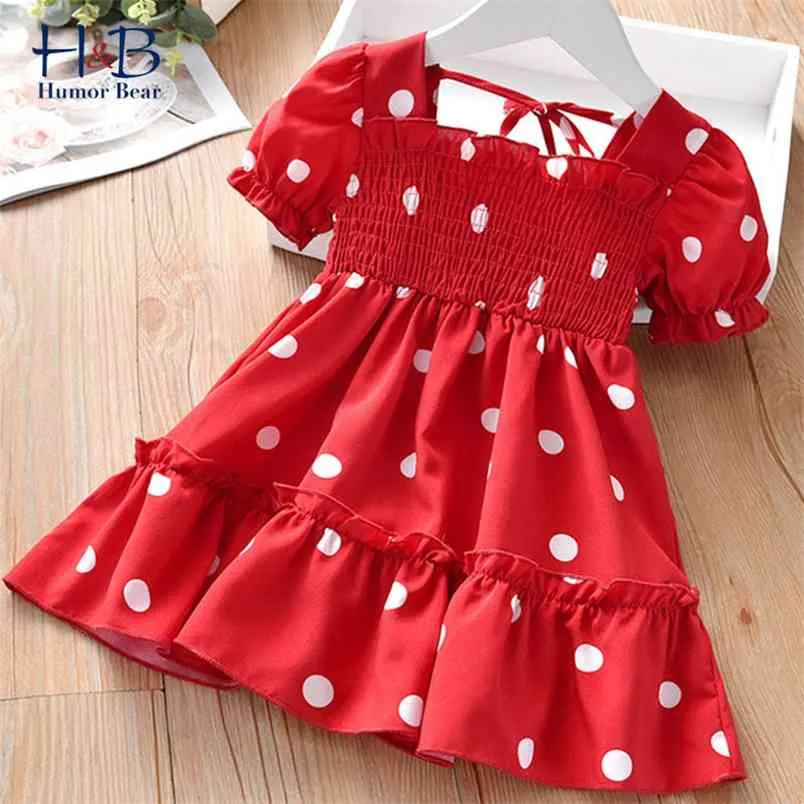 Girls Dress Summer Puff-Sleeve Ploka Dot Printed Sweet Princess Toddler Kids Clothes For 2-6Y 210611