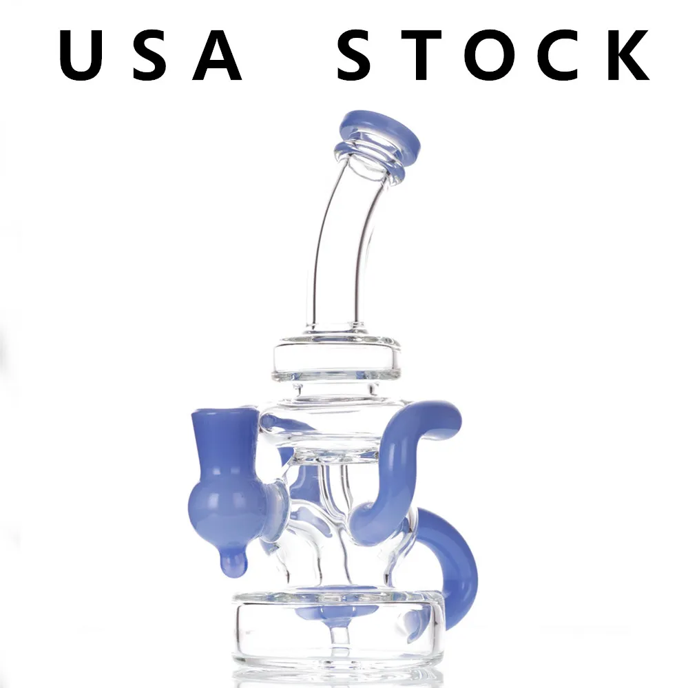 Jade Blue Hookah Glas Bong Water Pijpen Roken Bongs 7.8 Inch 14 mm Recycler DAB Rig 14mm verbinding met Quartz Banger of Slide Bowl USA Stock