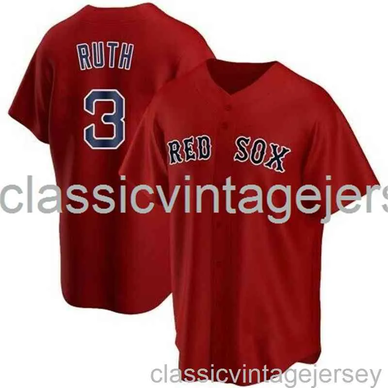 Babe Ruth #3 Red Aop Baseball Jersey XS-6XL Сшитые мужчины Женские молодежные бейсбольные майки