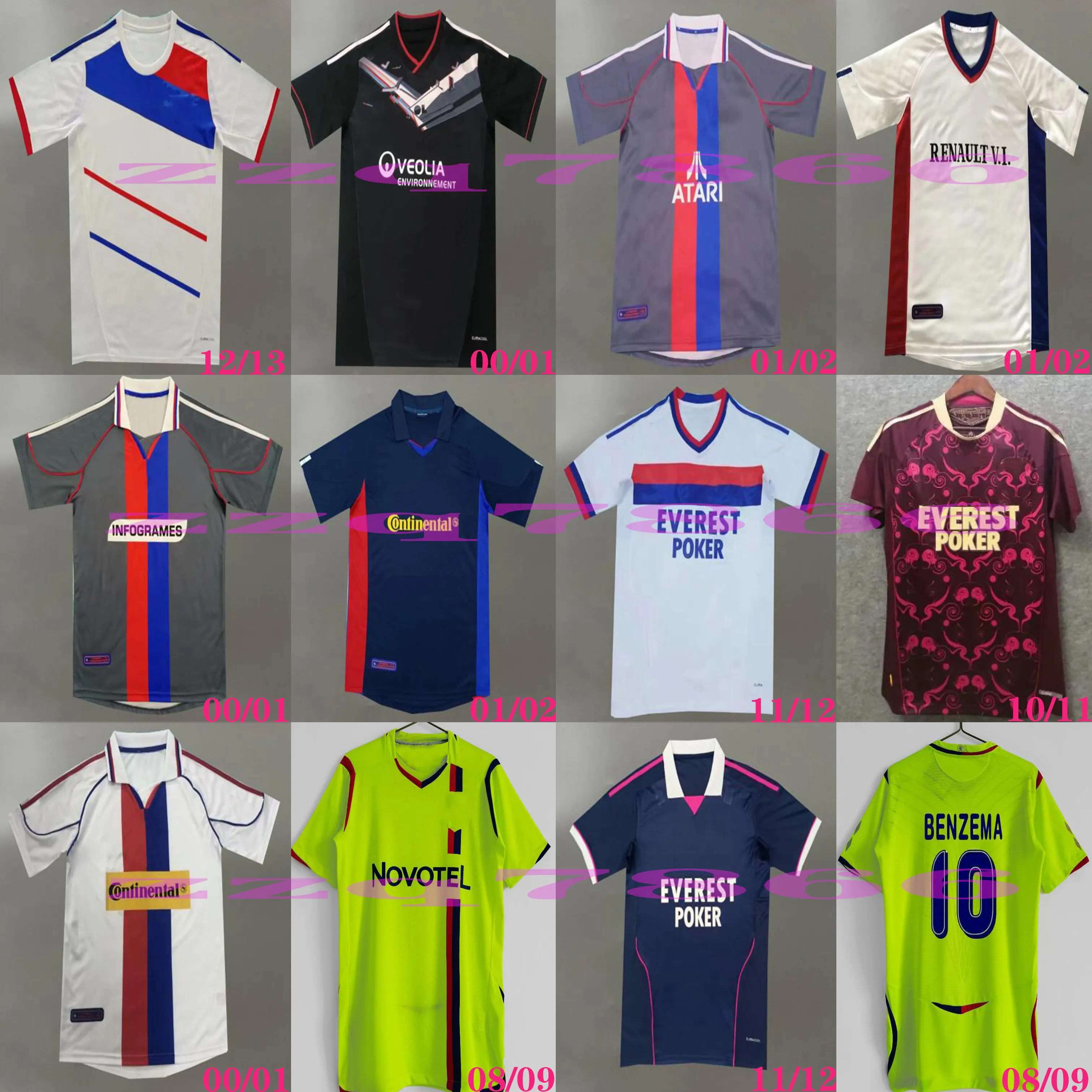 2008 2009 Lyon-Trikot Retro-Benzema-Fußballtrikots 2000 2001 2002 2010 2011 2012 2013 Vintage Maillot de Foot JUNINHO-Fußballtrikots PJANIC klassische Uniformen