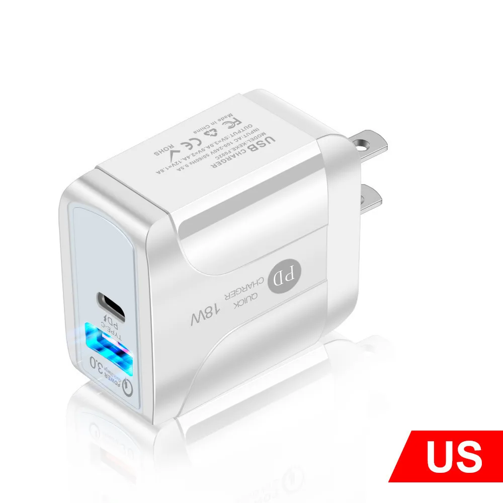 type c charger PD 18W Dual Ports Quick Charge Eu US UK Ac Home Travel Wall Chargers For IPhone Samsung Tablet PC 2022
