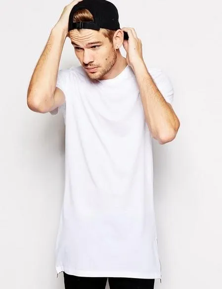 Wholesale Mens Black Long Oversized Gym T Shirt With Zipper Hip
