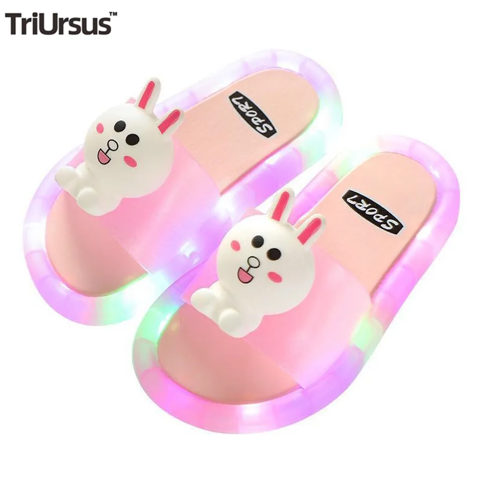 Pantoufles enfants sandales d'été lumineuses pour enfants pour fille garçon éclairage Animal visage fond mou dessin animé tongs