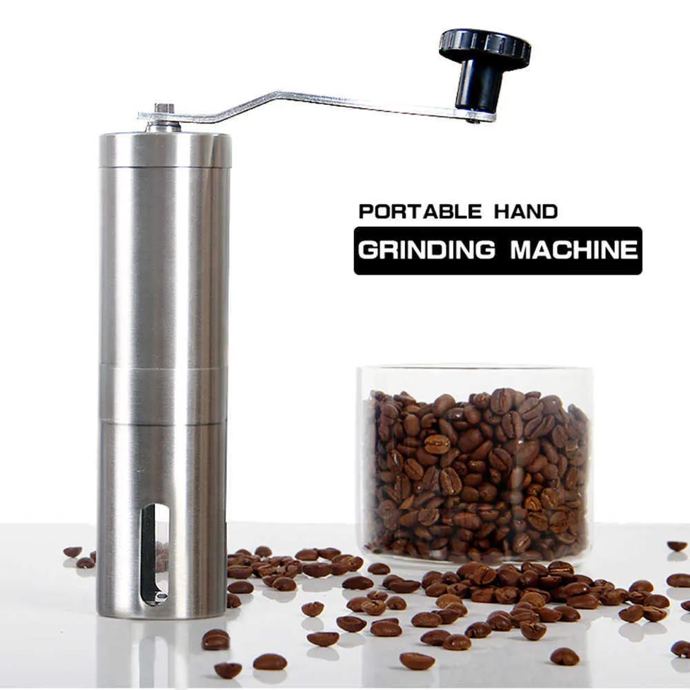 Silver Coffee Grinder Mini Aço Inoxidável Mão Manual Artesanal Bean Burr Moinhos Moinho Ferramenta Cozinha CroCus 210607