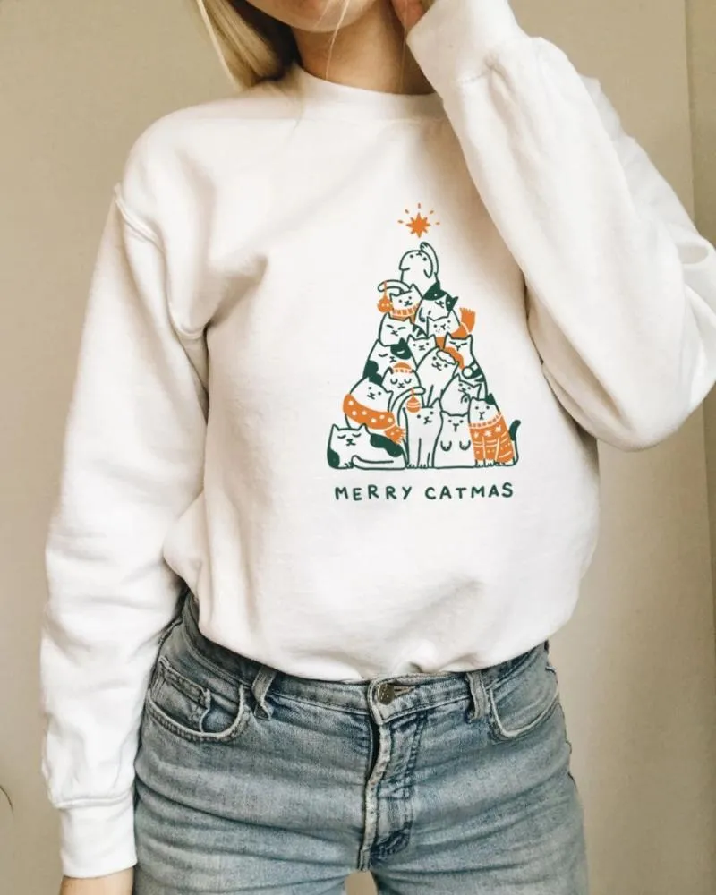 Sweats à capuche pour femmes, sweat-shirt coloré joyeux Catmas, décontracté, élégant, drôle, vêtements de mode de noël, tenues de pull pour chat