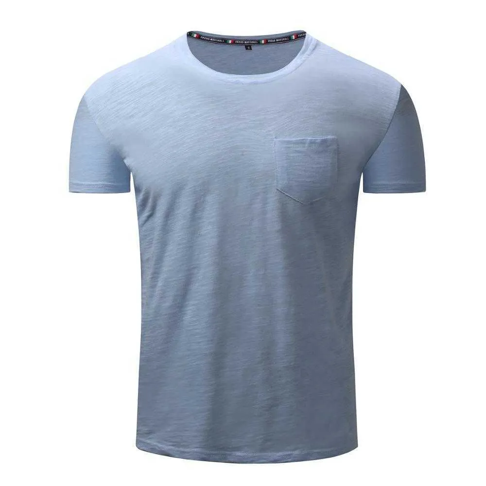 Fredd Marshall coton hommes T-shirts classique à manches courtes col rond couleur unie lâche basique t-shirt décontracté hommes Botton chemise 704 210527