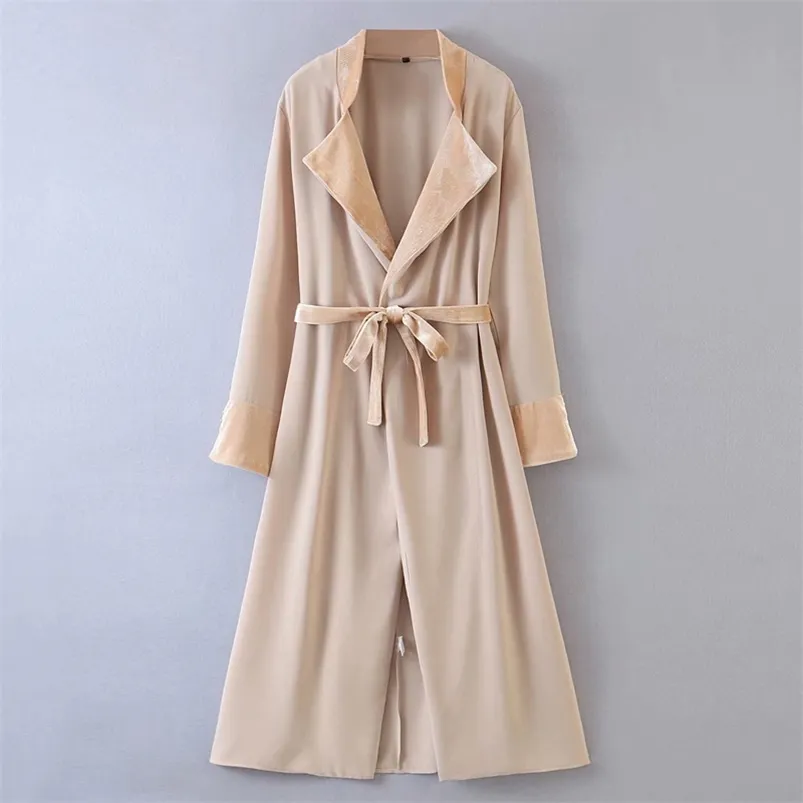 Herfst Vrouwen Windjack Trench Coats Lange Mouw Sjerpen Vlinderdas Splicken Vrouwelijke Casual Losse Bovenkleding Kleding 210513