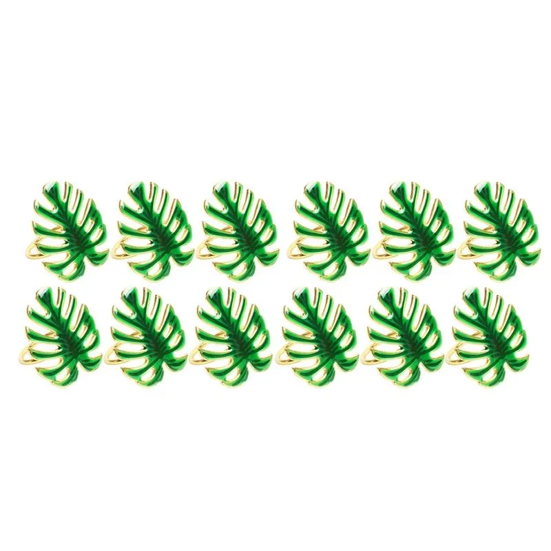 Servet ringen 12 stks groene bladring voor bruiloft banket kerstkeuken gouden folie gesp decoratie-abux