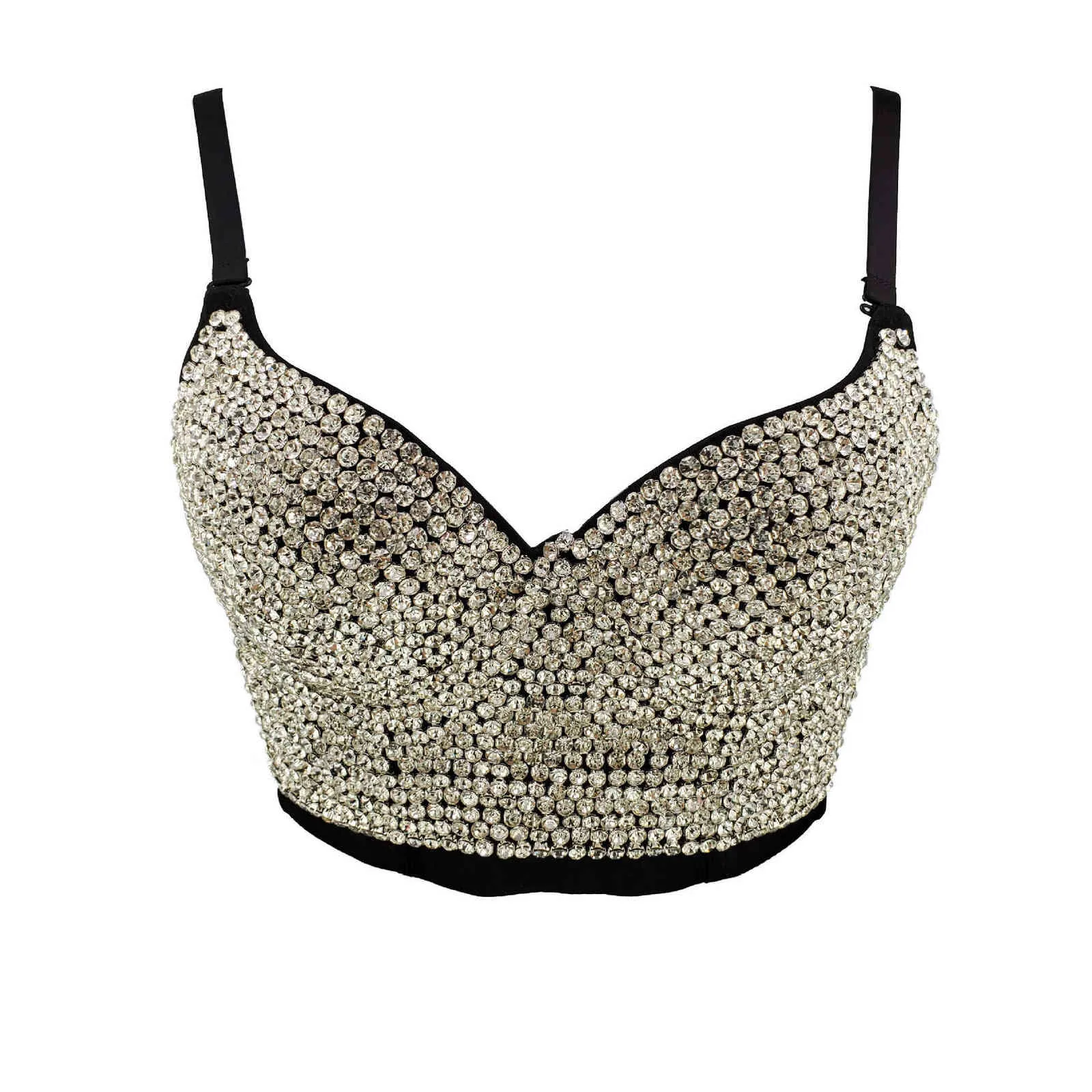 Ankomst Kvinnor Sexig Designer Diamond Crystal Diamonds Shining Fancy Toppar Ladies Trendig Night Club Camisole 210527