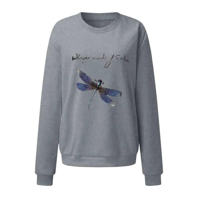 Dragonfly Print Sweatshirts Lange Mouwen Dieptepunt Verdikking Vrouwelijke Sweatshirt Casual Koreaanse Stijl Meisje Blouse Trui
